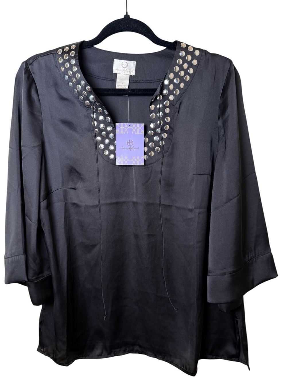 NWT Hot in Hollywood Small Black Tunic with Silver Stud Trim
